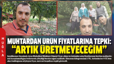 Seydikemer ilçesinde Arsa Mahallesi Muhtarı Cüneyt Uçar, elma ve üzümün