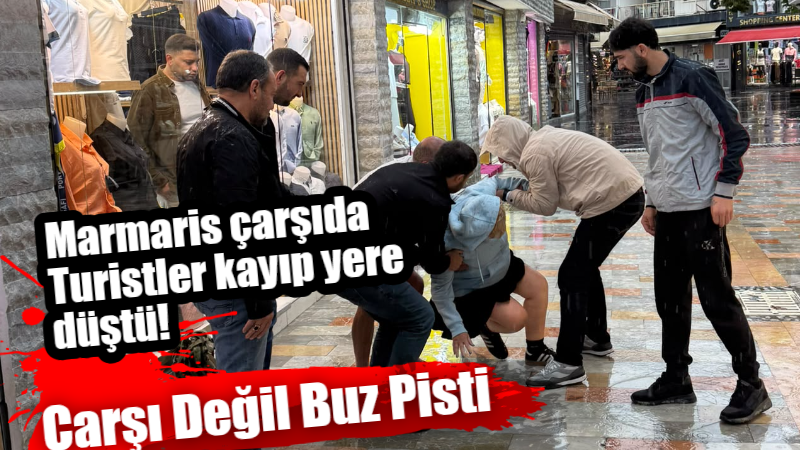 Marmaris’te etkili olan sağanak yağış, Kapalı Çarşı’da tehlikeli anların yaşanmasına